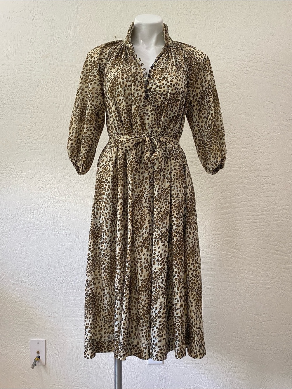 VINTAGE ACT I NEW YORK animal print flowy dress w/ matching fabric belt 7/8 S/M